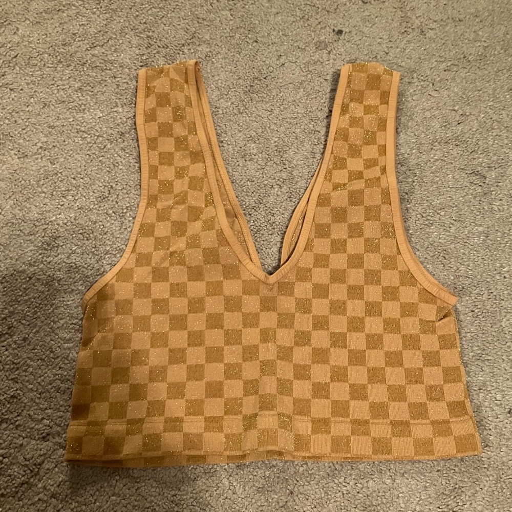 Gold Checkered Sports Bra